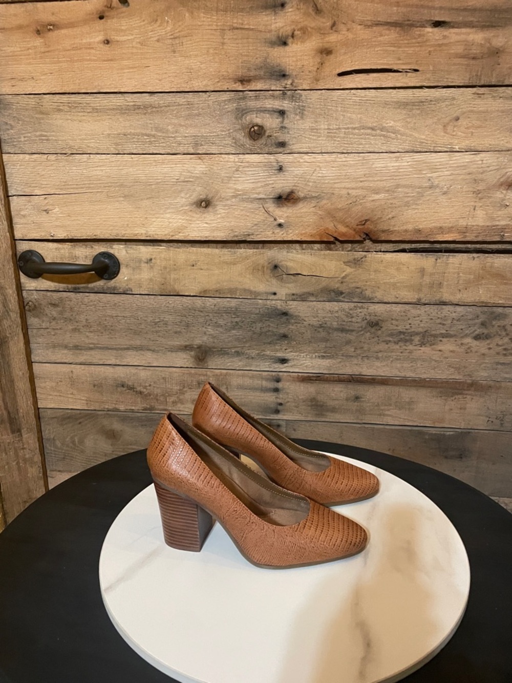 AEROSOLES Tan Textured Block Heel Pumps